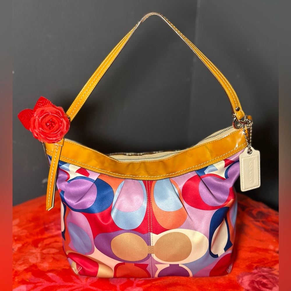 Coach Signature scarf convertible Hobo Shoulder Bag multicolor
